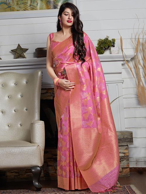 floral woven saree with blouse - 16905967 - Very Small Image - 1