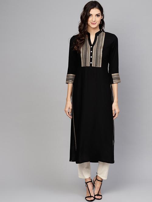 yoke embroidered straight kurta - 16906410 - Very Small Image - 1