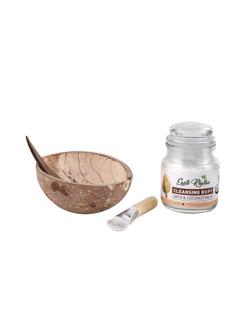 oats & coconut milk cleansing buff - full set (coconut shell, spoon & facial brush) - 16906788 - Very Small Image - 1