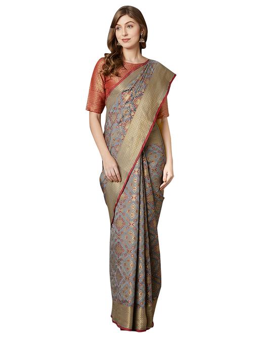 self design kanjivaram saree with blouse - 16906987 - Very Small Image - 1