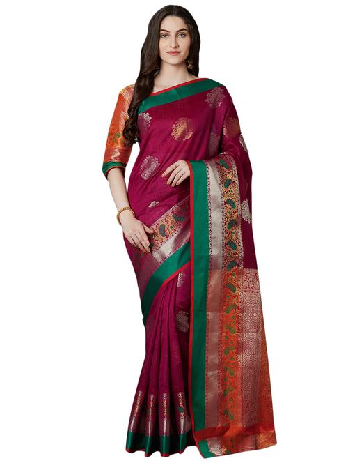 self design banarasi saree with blouse - 16906993 - Very Small Image - 1