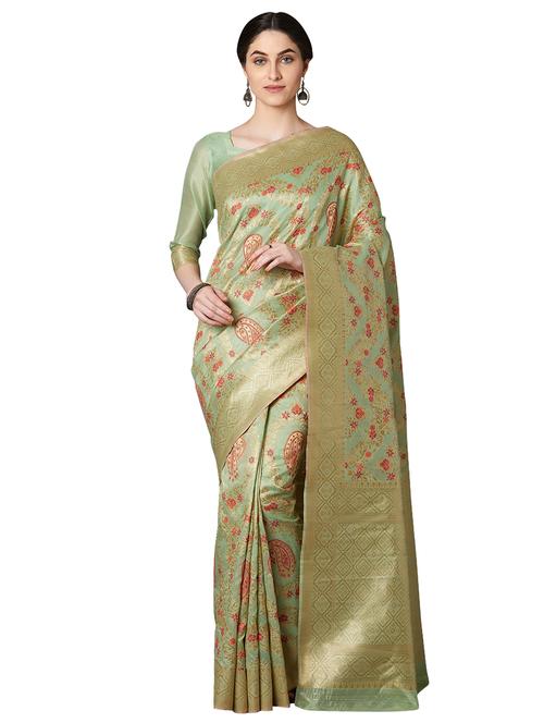 floral kanjivaram saree with blouse - 16907036 - Very Small Image - 1