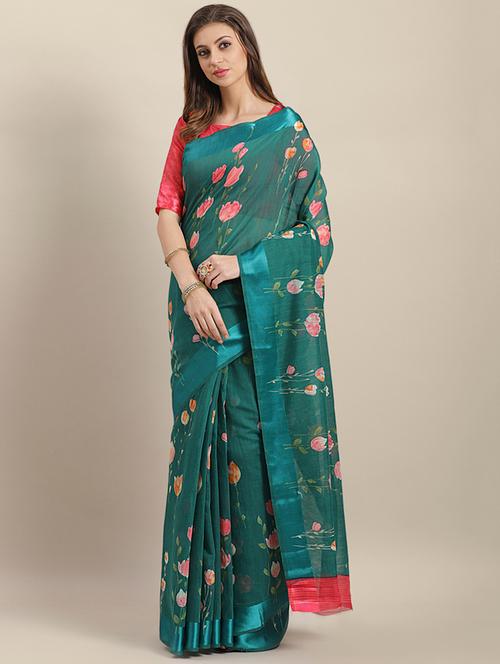 floral printed saree with blouse - 16907039 - Very Small Image - 1