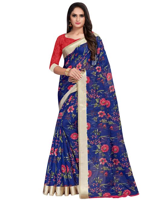 floral printed saree with blouse - 16907051 - Very Small Image - 1