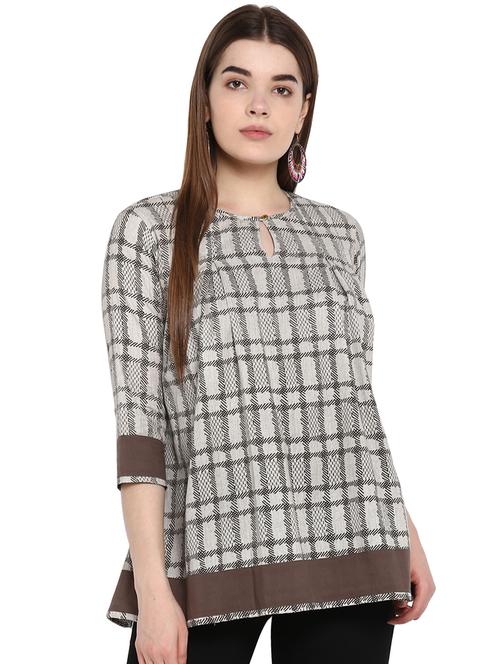 key hole neck checkered a-line tunic - 16907825 - Very Small Image - 1
