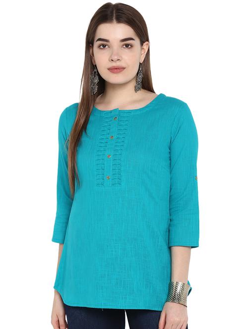 button detail solid tunic - 16907829 - Very Small Image - 1