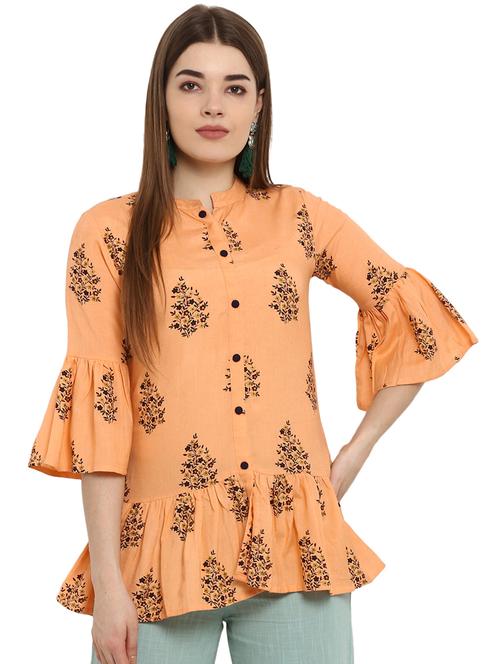 bell sleeved gathered hem tunic - 16907835 - Very Small Image - 1