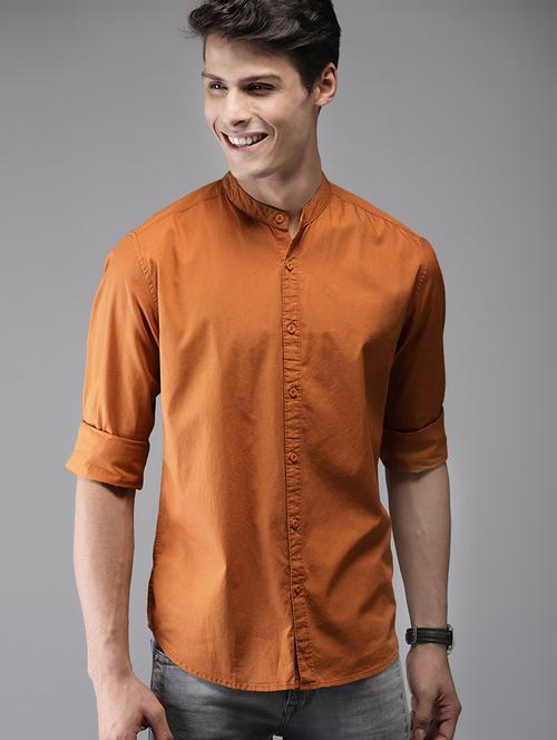orange solid casual shirt - 16907858 - Very Small Image - 1