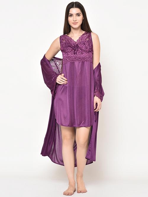 lace detail sleepshirt with robe - 16907972 - Very Small Image - 1