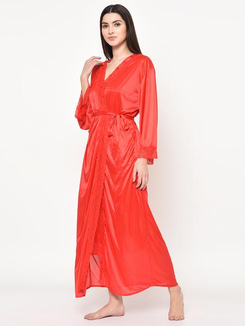 red lace detail nighty with robe set - 16907976 - Very Small Image - 1