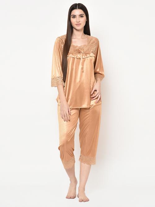 lace detail top with nightwear capri set - 16907980 - Very Small Image - 1
