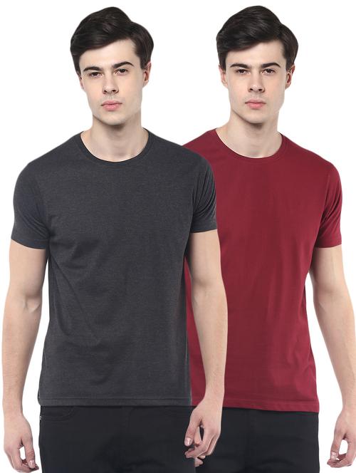 charcoal and maroon solid combo t-shirts - 16908135 - Very Small Image - 1
