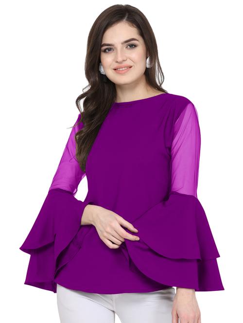 mesh panel bell sleeved top - 16908213 - Very Small Image - 1