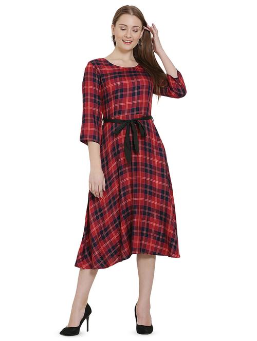 tie front checkered fit & flare dress - 16908225 - Very Small Image - 1