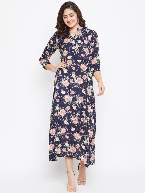 mandarin neck floral maxi dress - 16908277 - Very Small Image - 1