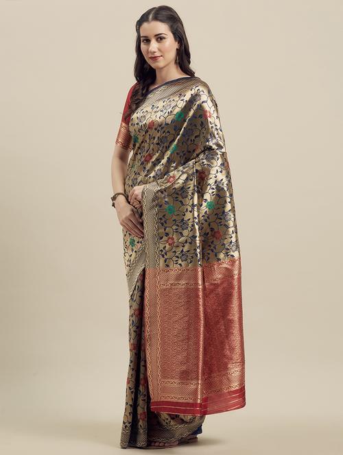 floral banarasi saree with blouse - 16908845 - Very Small Image - 1