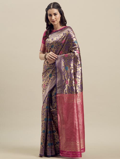 floral banarasi saree with blouse - 16908846 - Very Small Image - 1