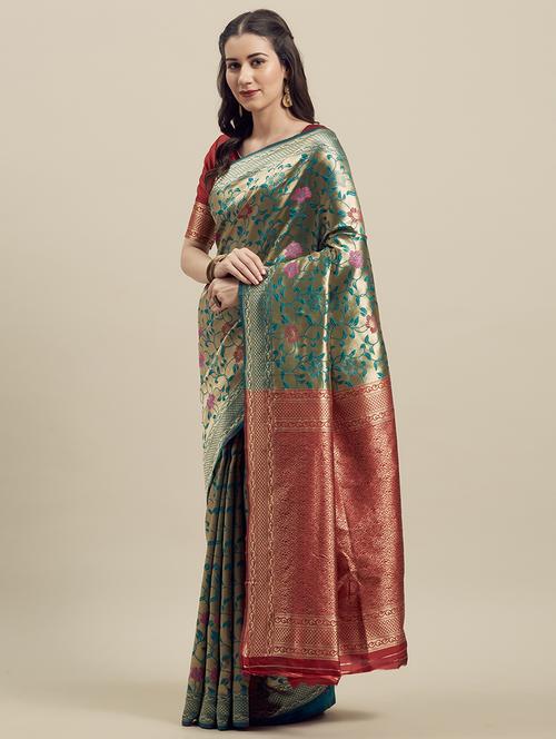 floral banarasi saree with blouse - 16908847 - Very Small Image - 1