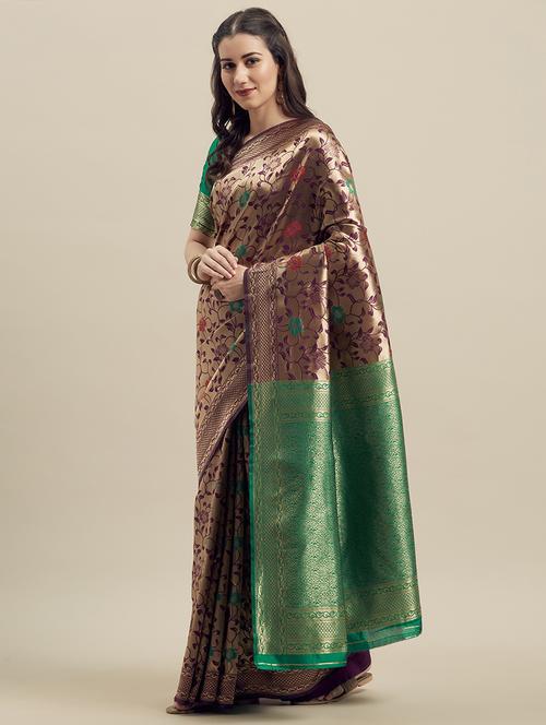 floral banarasi saree with blouse - 16908849 - Very Small Image - 1