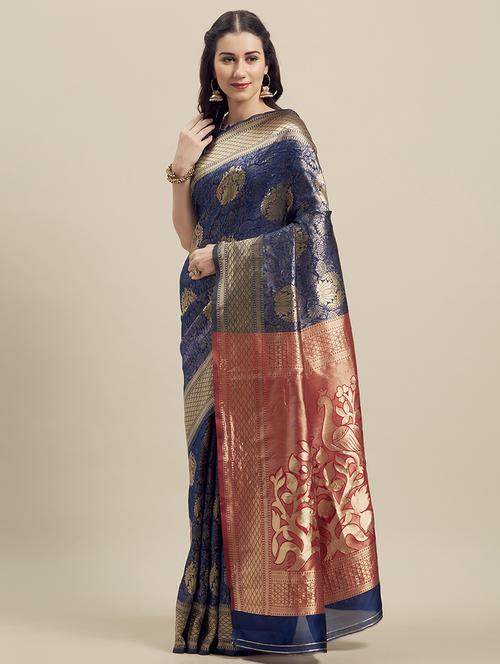 floral banarasi saree with blouse - 16908868 - Very Small Image - 1