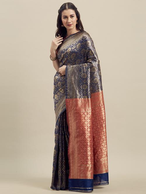 floral banarasi saree with blouse - 16908875 - Very Small Image - 1
