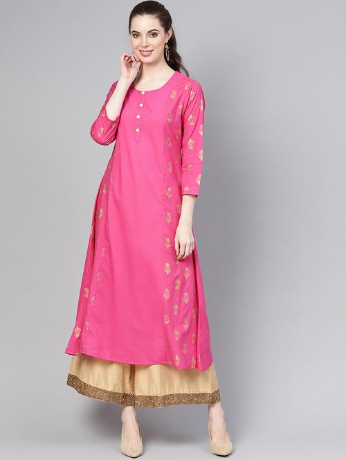 gold print a-line kurta - 16909428 - Very Small Image - 1