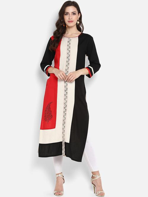 color block straight kurta - 16909469 - Very Small Image - 1