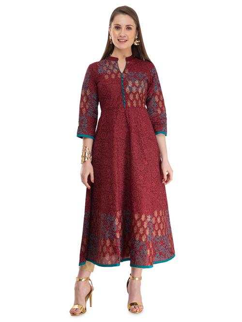 gold print flared kurta - 16909484 - Very Small Image - 1