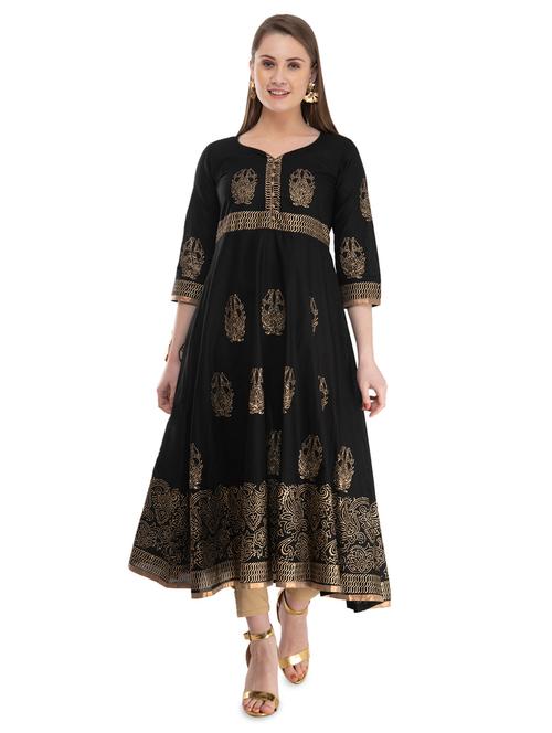 gold print flared kurta - 16909486 - Very Small Image - 1