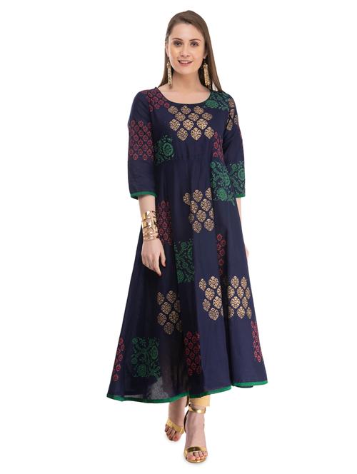 gold print flared kurta - 16909504 - Very Small Image - 1