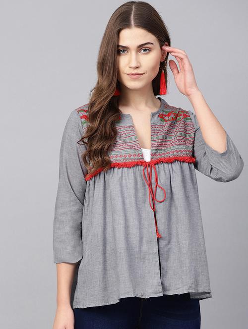 tie front embroidered shrug - 16909818 - Very Small Image - 1