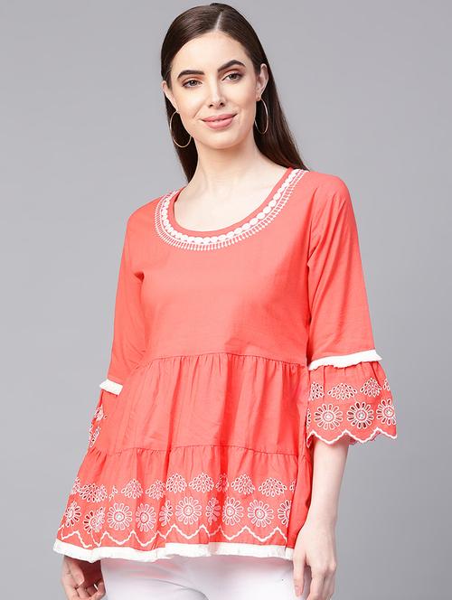 lace trim schiffli embroidered top - 16909825 - Very Small Image - 1
