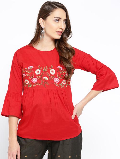 embroidered detail bell sleeved top - 16909828 - Very Small Image - 1