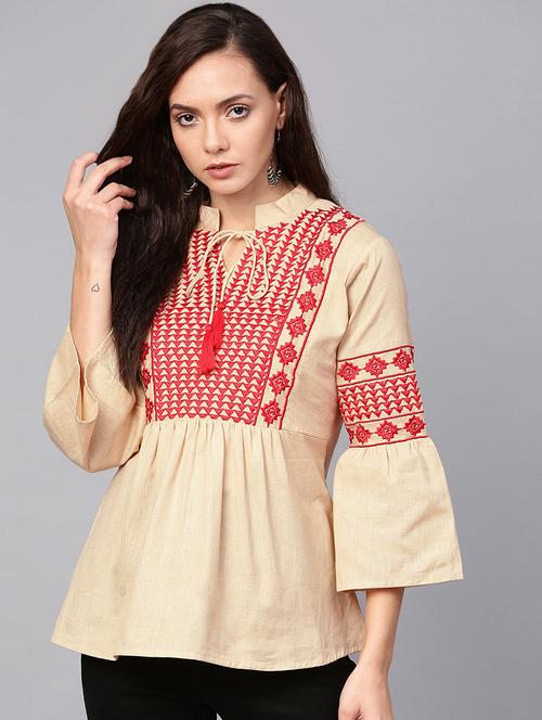 embroidered detail bell sleeved top - 16909830 - Very Small Image - 1