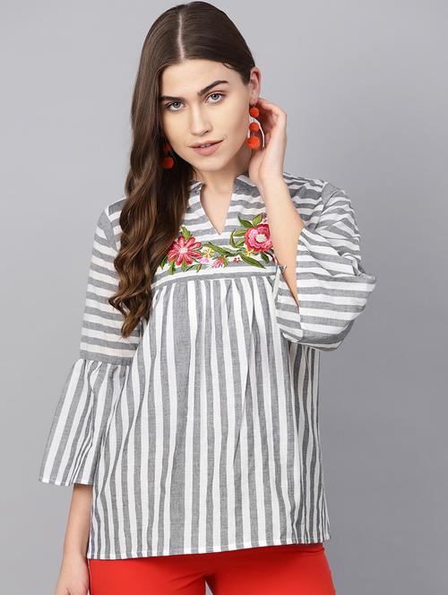 embroidered detail striped top - 16909838 - Very Small Image - 1
