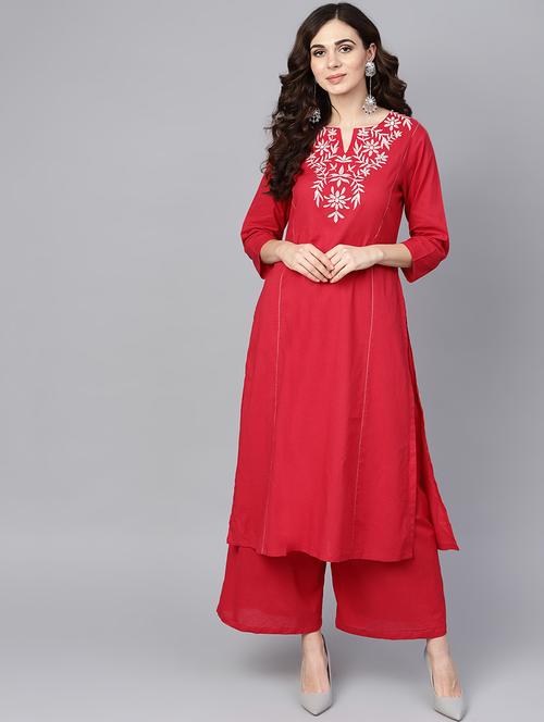 embroidered kurta palazzo set - 16909867 - Very Small Image - 1