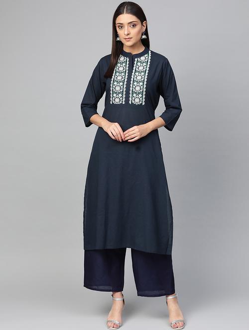 embroidered kurta palazzo set - 16909903 - Very Small Image - 1