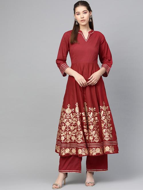 foil print kurta palazzo set - 16909914 - Very Small Image - 1