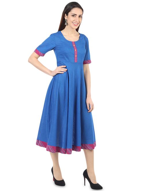 solid flared ethnic dress - 16910519 - Very Small Image - 1