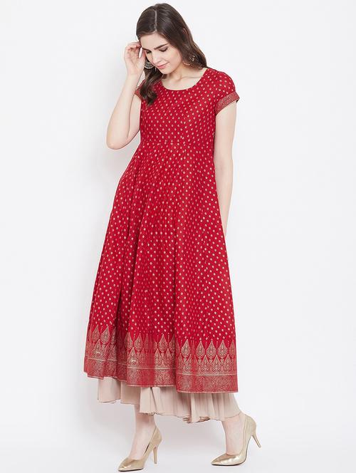 gold print anarkali kurta - 16910601 - Very Small Image - 1
