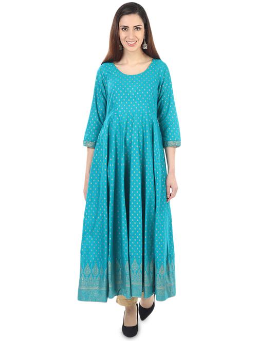 gold print anarkali kurta - 16910608 - Very Small Image - 1