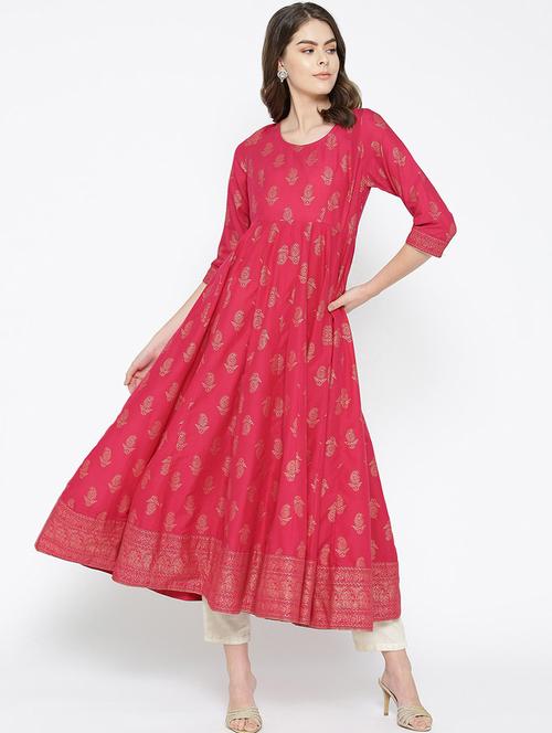 gold print anarkali kurta - 16910730 - Very Small Image - 1