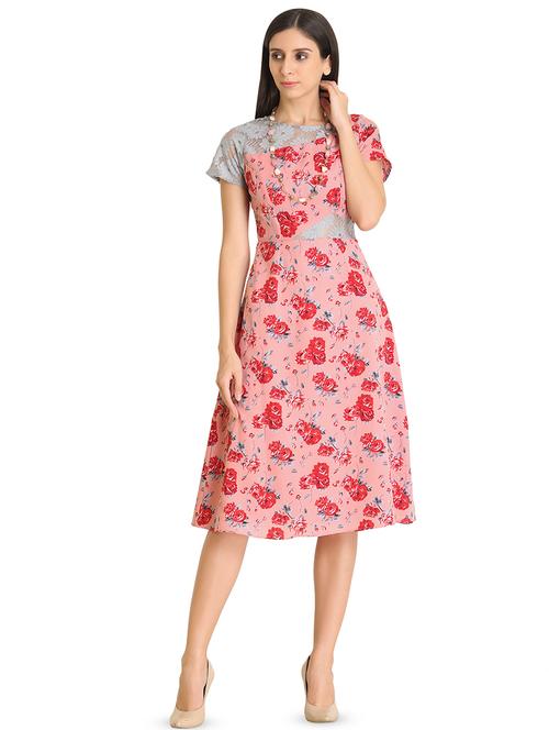 lace insert floral a-line dress - 16910763 - Very Small Image - 1