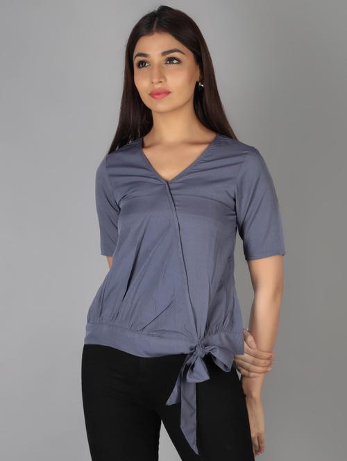 tie front v-neck top - 16912445 - Very Small Image - 1