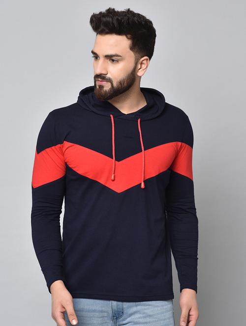 navy blue color block hooded t-shirt - 16912470 - Very Small Image - 1
