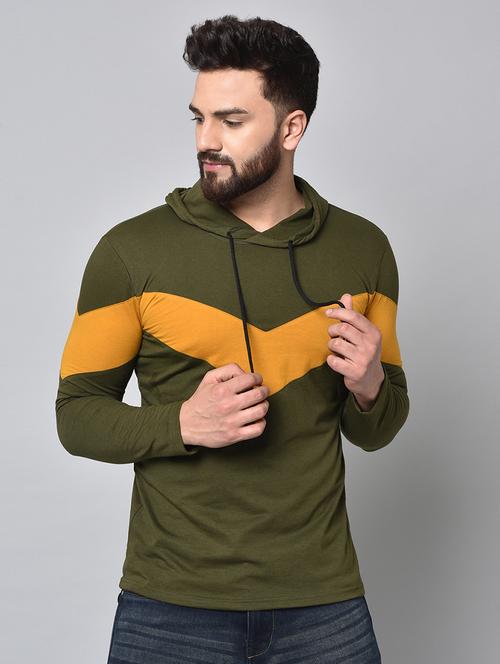 olive green color block hooded t-shirt - 16912471 - Very Small Image - 1