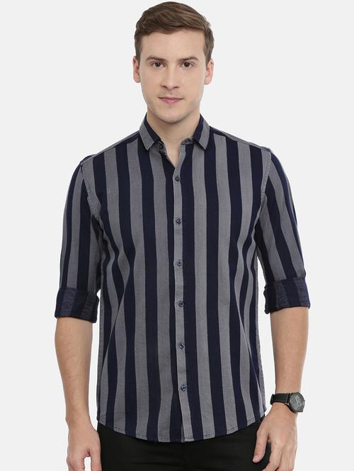 grey striped casual shirt - 16913081 - Very Small Image - 1