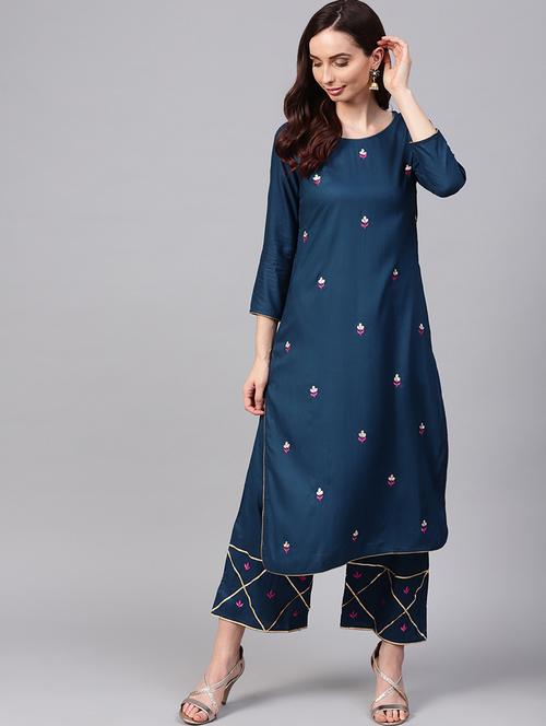 embroidered kurta palazzo set - 16913185 - Very Small Image - 1