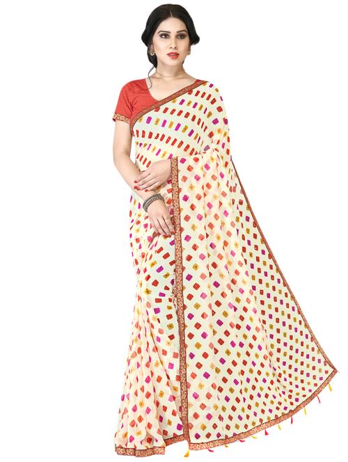 tassel detailed printed saree with blouse - 16913206 - Very Small Image - 1