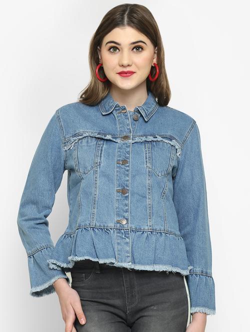 frayed hem denim jacket - 16913234 - Very Small Image - 1